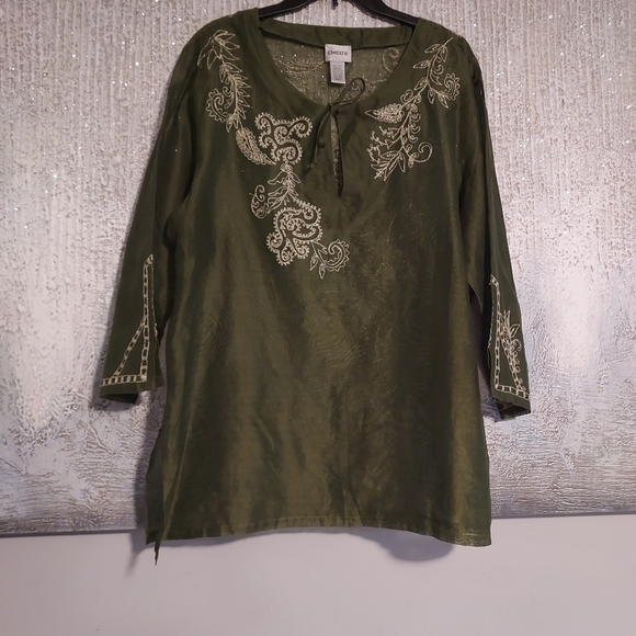 Chico's Tops - CHICO'S Embroidered Semi-Sheer Silk and Cotton blend Tunic Top Sz 3/XL